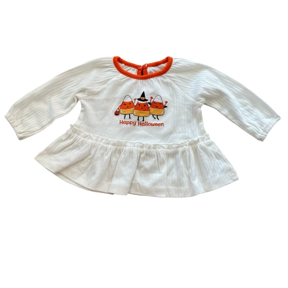 Little Me Halloween Themed Kids White and Orange Top size 6M